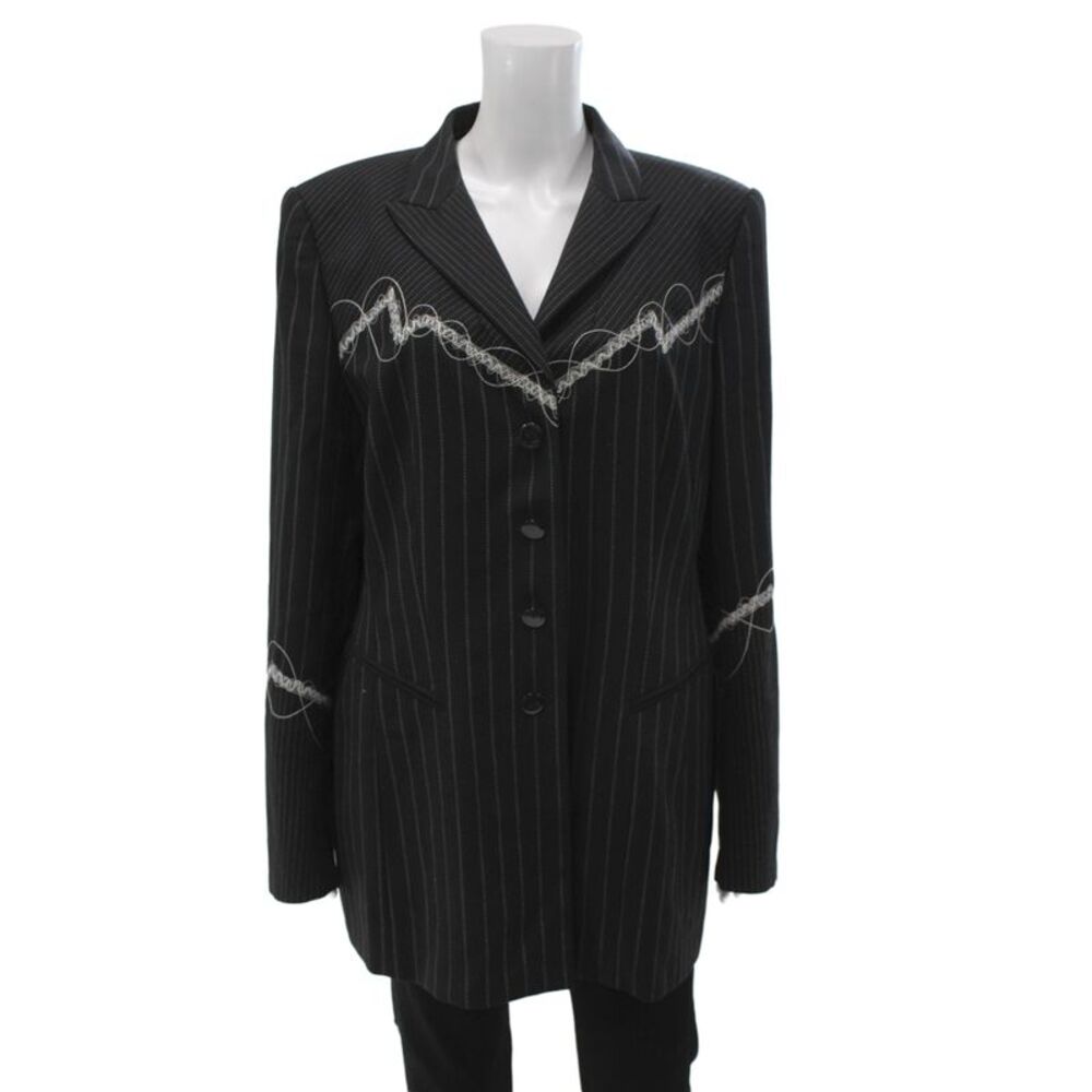 Escada Margaretha Ley Women Basic Jacket Black Striped Wool Size 44